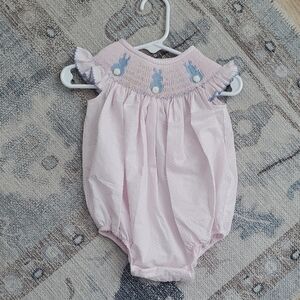 Southern Smocked Company Baby Girls Bunny Spring Easter Bubble Romper Sz6m